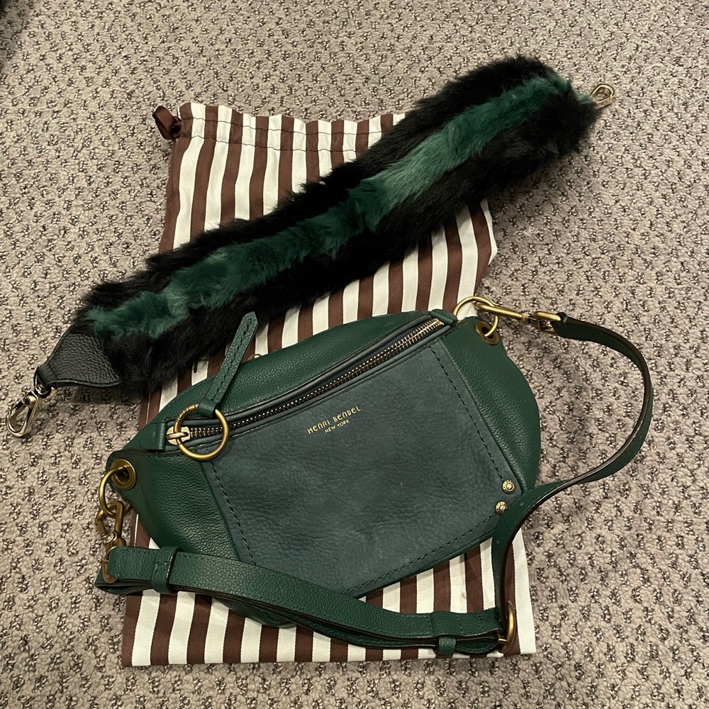 HENRI BENDEL Lenox Leather Hunter Crossbody Belt Bag Fur Strap + Dust Bag | EUC - Picture 7 of 7